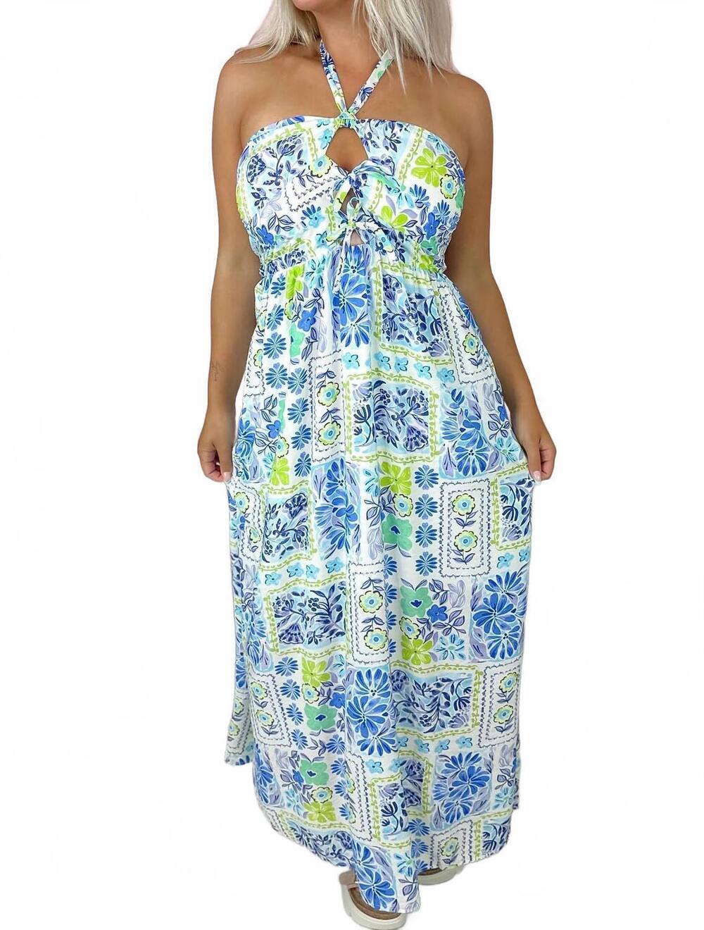NEW ILLA ILLA camari halter maxi dress in blue